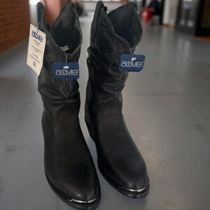 New Vintage Rare Mens ACME Western Style Black Leather Boots White Stitching 9D